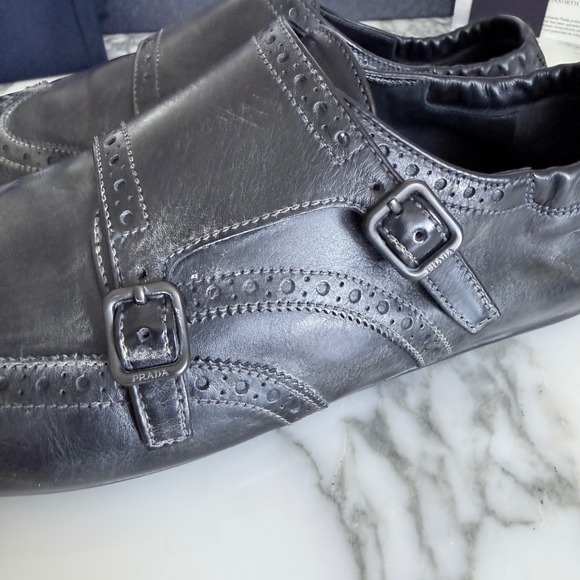 Prada 2EG469 Mens Leather Double Monk Strap Wingtip Shoes Grey Black UK 8.5 main image 12